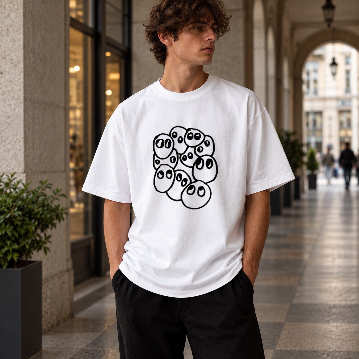 dom collective — warm room tee model preview